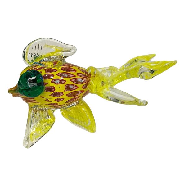 Blown Art Glass Fish Figurine Murano-Style Yellow Green and Red Blue Colorful 7” - Picture 7 of 11